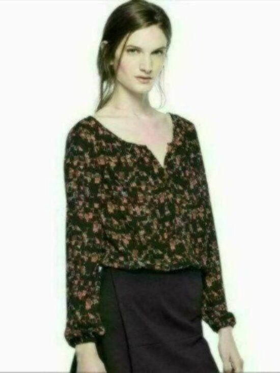 Thakoon Women's Extra Small Red Black Royal Guard Scoop Neck Long Sleeve Blouse - Picture 1 of 10